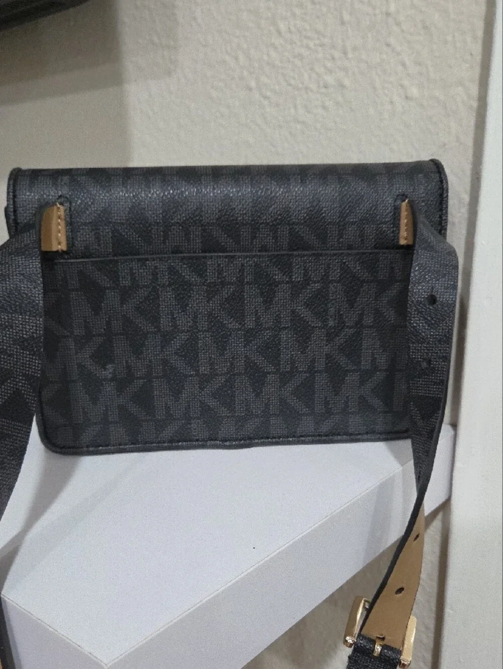 Michael Kors Black Logo Crossbody Wallet with Gold Hardware